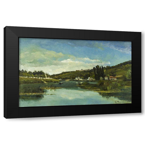 The Marne at Chennevieres Black Modern Wood Framed Art Print by Pissarro, Camille