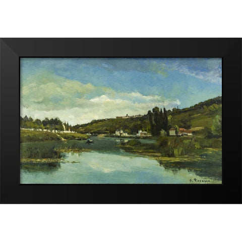 The Marne at Chennevieres Black Modern Wood Framed Art Print by Pissarro, Camille