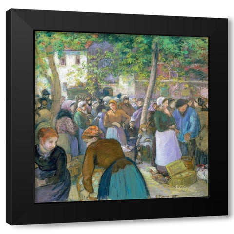 Poultry Market at Gisors Black Modern Wood Framed Art Print with Double Matting by Pissarro, Camille
