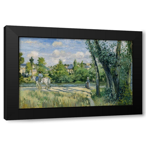 Sunlight on the Road, Pontoise Black Modern Wood Framed Art Print with Double Matting by Pissarro, Camille