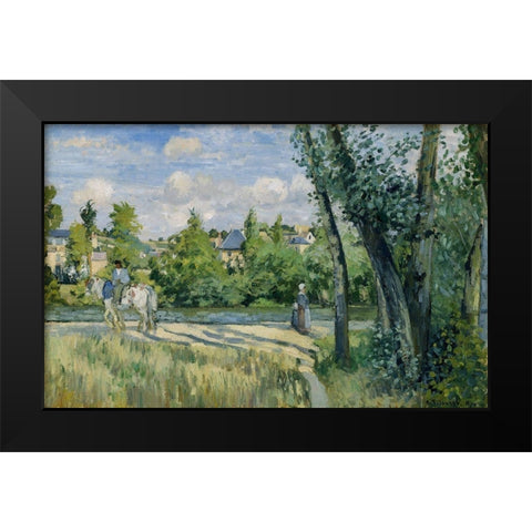 Sunlight on the Road, Pontoise Black Modern Wood Framed Art Print by Pissarro, Camille