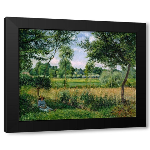 Morning Sunlight Effect, Eragny Black Modern Wood Framed Art Print with Double Matting by Pissarro, Camille