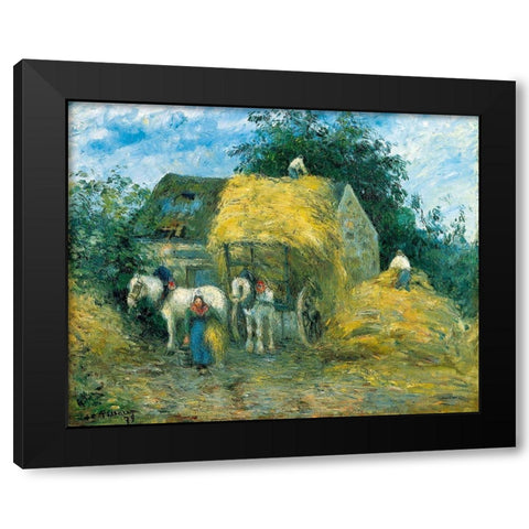 The Hay Cart, Montfoucault Black Modern Wood Framed Art Print with Double Matting by Pissarro, Camille