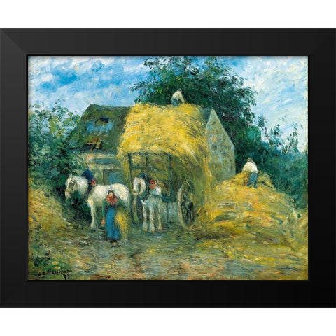 The Hay Cart, Montfoucault Black Modern Wood Framed Art Print by Pissarro, Camille