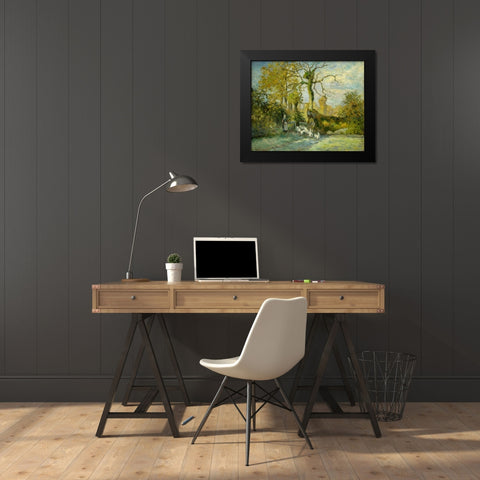 The Goose Girl at MontfoucaultÂ  Black Modern Wood Framed Art Print by Pissarro, Camille
