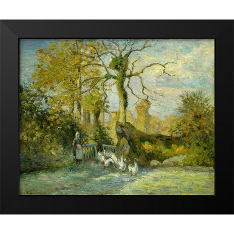 The Goose Girl at MontfoucaultÂ  Black Modern Wood Framed Art Print by Pissarro, Camille