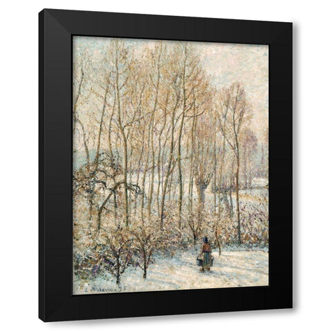Morning Sunlight on the Snow, Eragny-sur-Epte Black Modern Wood Framed Art Print with Double Matting by Pissarro, Camille
