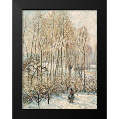 Morning Sunlight on the Snow, Eragny-sur-Epte Black Modern Wood Framed Art Print by Pissarro, Camille