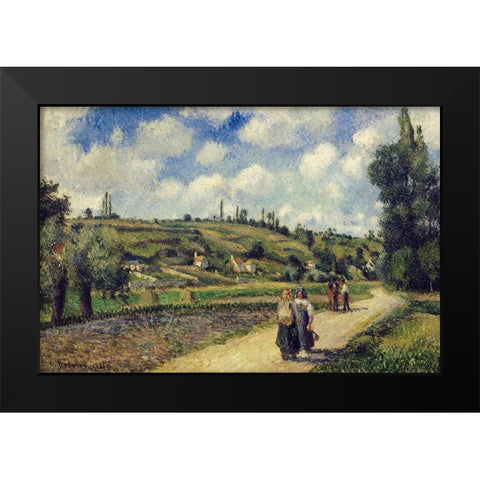Landscape near Pontoise, the Auvers Road, 1881 Black Modern Wood Framed Art Print by Pissarro, Camille