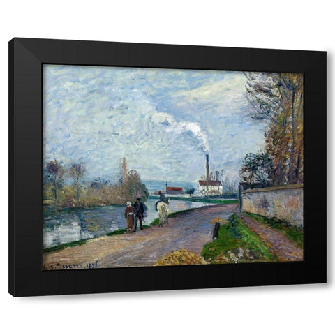The Oise near Pontoise in Grey Weather Black Modern Wood Framed Art Print by Pissarro, Camille