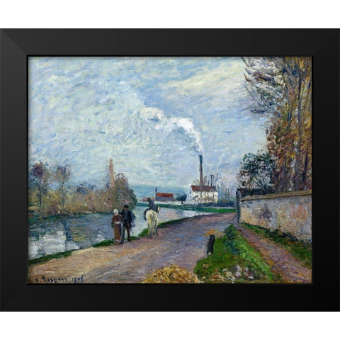 The Oise near Pontoise in Grey Weather Black Modern Wood Framed Art Print by Pissarro, Camille