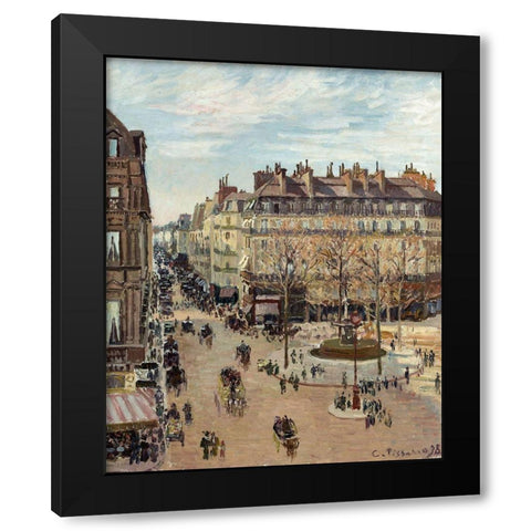 Rue Saint-Honore, Sun Effect, Afternoon Black Modern Wood Framed Art Print with Double Matting by Pissarro, Camille