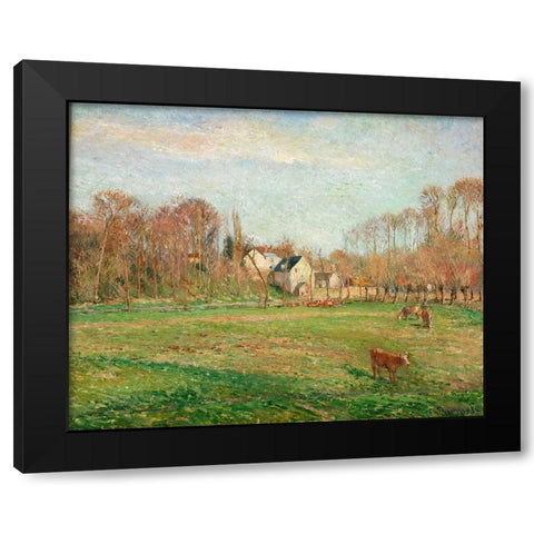 Field and Mill at Osny Black Modern Wood Framed Art Print with Double Matting by Pissarro, Camille
