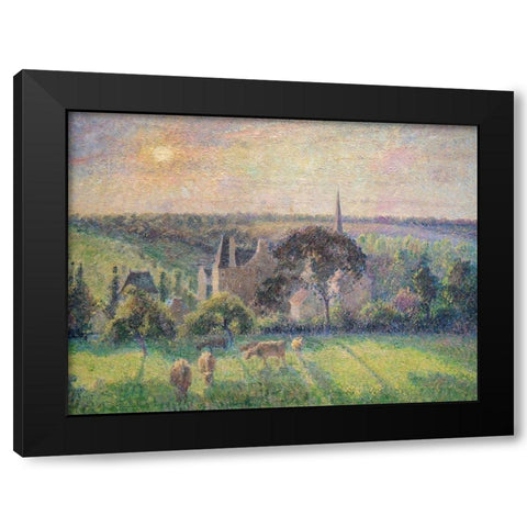 Landscape at Eragny Black Modern Wood Framed Art Print with Double Matting by Pissarro, Camille