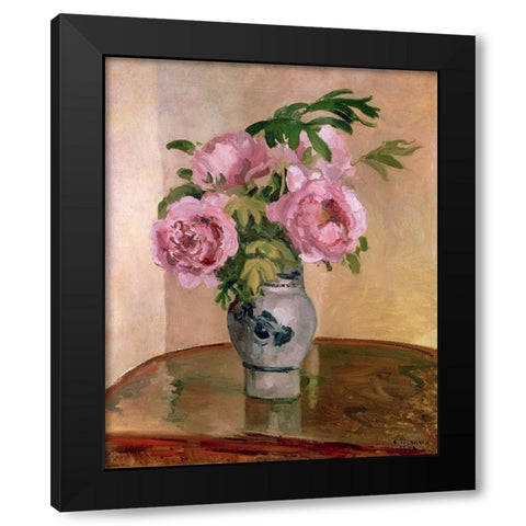 Bouquet of Pink Peonies Black Modern Wood Framed Art Print by Pissarro, Camille