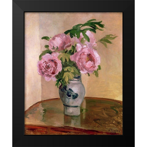 Bouquet of Pink Peonies Black Modern Wood Framed Art Print by Pissarro, Camille