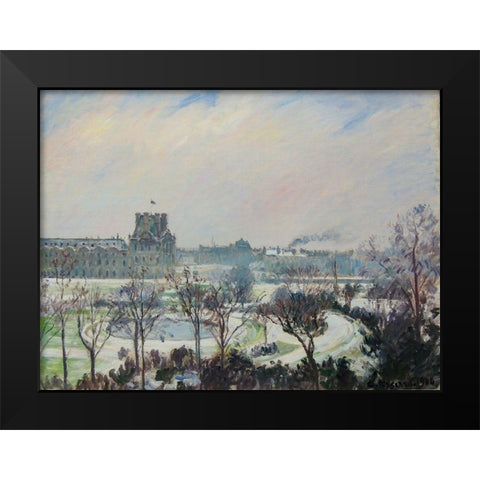 Tuileries Garden, snow effect Black Modern Wood Framed Art Print by Pissarro, Camille