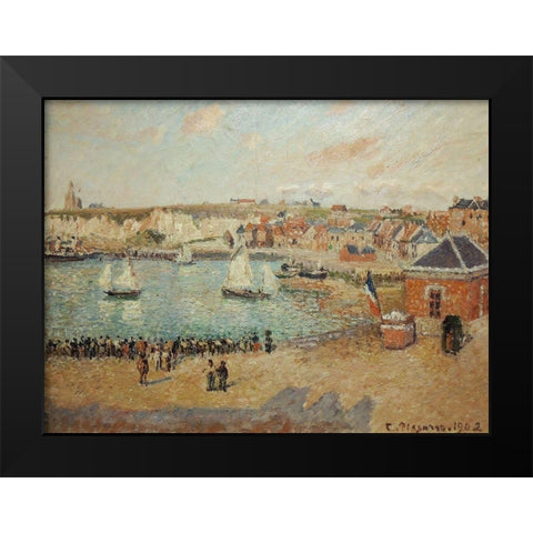 View of the Dieppe outer harbor Black Modern Wood Framed Art Print by Pissarro, Camille