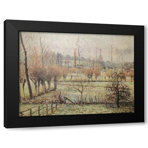 Snow effect at Eragny Black Modern Wood Framed Art Print by Pissarro, Camille
