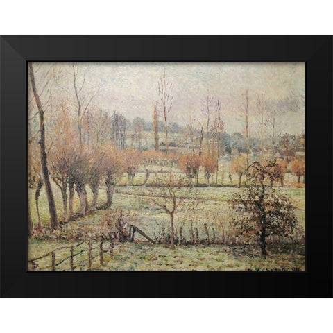 Snow effect at Eragny Black Modern Wood Framed Art Print by Pissarro, Camille