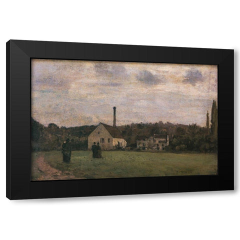 The Little Factory Black Modern Wood Framed Art Print with Double Matting by Pissarro, Camille