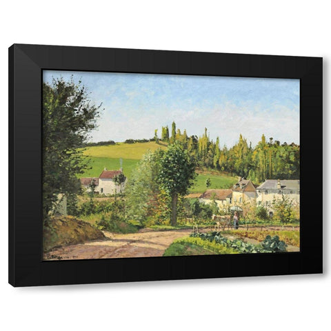 Hamlet around Pontoise Black Modern Wood Framed Art Print with Double Matting by Pissarro, Camille
