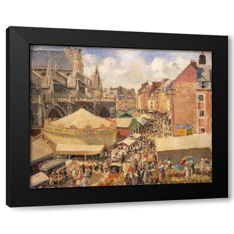 The Fair around the Saint-Jacques church, Dieppe Black Modern Wood Framed Art Print with Double Matting by Pissarro, Camille