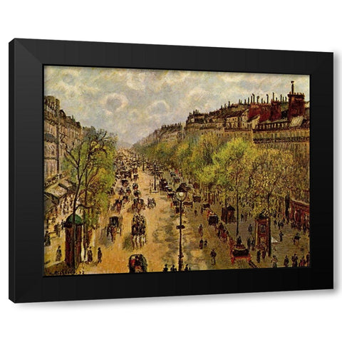 Boulevard Montmartre Springtime Black Modern Wood Framed Art Print by Pissarro, Camille