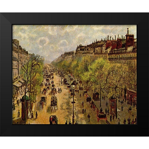 Boulevard Montmartre Springtime Black Modern Wood Framed Art Print by Pissarro, Camille