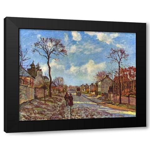 Route de Versailles, Louveciennes Black Modern Wood Framed Art Print with Double Matting by Pissarro, Camille
