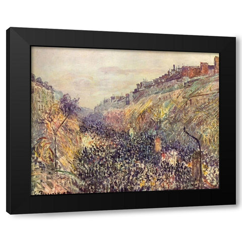 Boulevard Montmartre, Mardi Gras, at sunset Black Modern Wood Framed Art Print with Double Matting by Pissarro, Camille