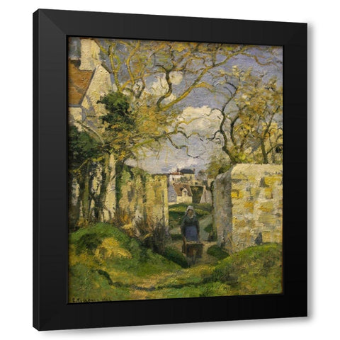 Landscape from Pontoise Black Modern Wood Framed Art Print with Double Matting by Pissarro, Camille