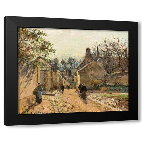 Voisins Street Black Modern Wood Framed Art Print by Pissarro, Camille
