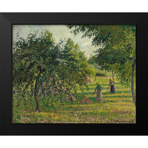 Apple trees and tedders, Eragny Black Modern Wood Framed Art Print by Pissarro, Camille