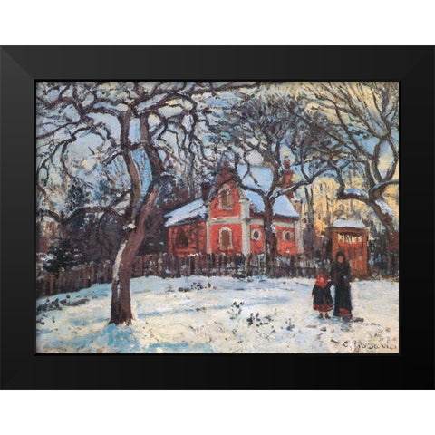 Chestnut trees in Louveciennes Black Modern Wood Framed Art Print by Pissarro, Camille