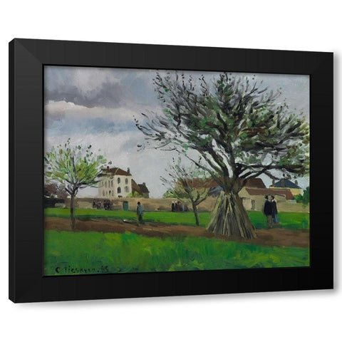 Apple Trees at Pontoise, the House of Pere Gallien Black Modern Wood Framed Art Print with Double Matting by Pissarro, Camille