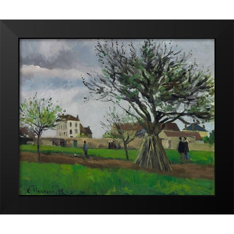 Apple Trees at Pontoise, the House of Pere Gallien Black Modern Wood Framed Art Print by Pissarro, Camille