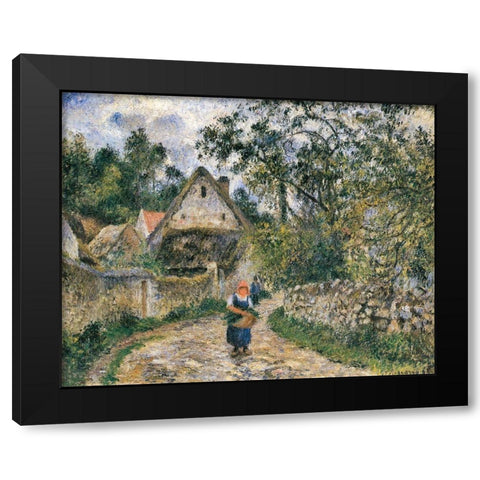 Cottages at Le Valhermeil, Auvers-sur-Oise Black Modern Wood Framed Art Print with Double Matting by Pissarro, Camille