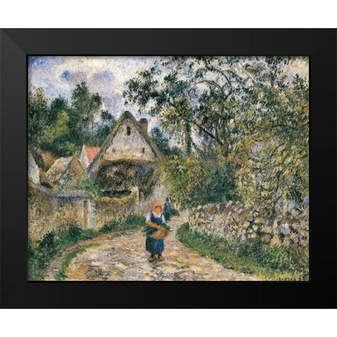 Cottages at Le Valhermeil, Auvers-sur-Oise Black Modern Wood Framed Art Print by Pissarro, Camille