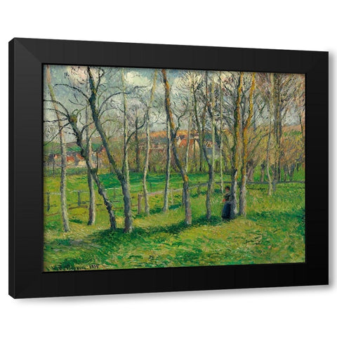 Prairie de Bazincourt Black Modern Wood Framed Art Print with Double Matting by Pissarro, Camille