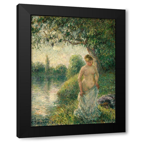 The Bather Black Modern Wood Framed Art Print with Double Matting by Pissarro, Camille