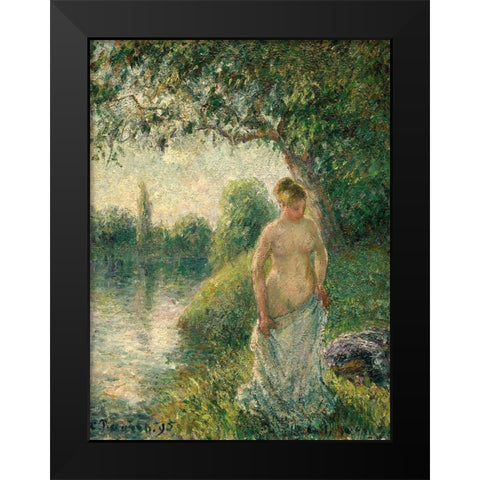 The Bather Black Modern Wood Framed Art Print by Pissarro, Camille