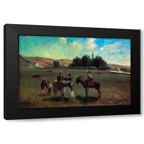 Donkey ride in La Roche-Guyon Black Modern Wood Framed Art Print with Double Matting by Pissarro, Camille