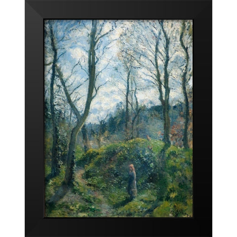 Woodland scene. Spring Black Modern Wood Framed Art Print by Pissarro, Camille