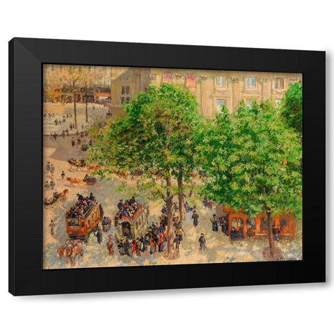 Place du Theatre-Francais, Spring Black Modern Wood Framed Art Print by Pissarro, Camille