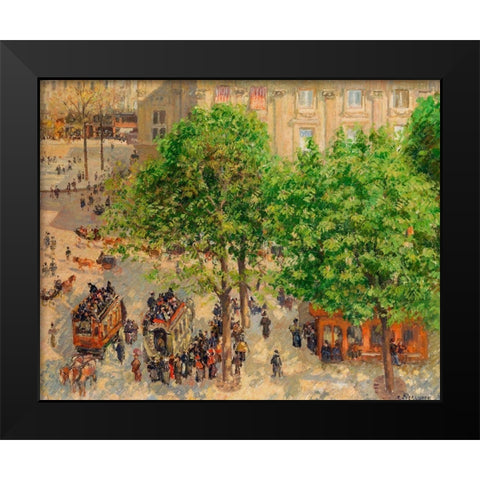 Place du Theatre-Francais, Spring Black Modern Wood Framed Art Print by Pissarro, Camille