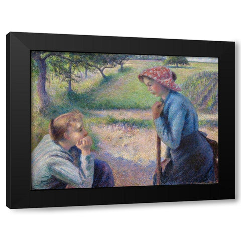The Young Peasant Women Black Modern Wood Framed Art Print with Double Matting by Pissarro, Camille