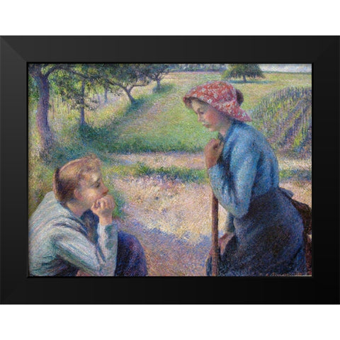 The Young Peasant Women Black Modern Wood Framed Art Print by Pissarro, Camille