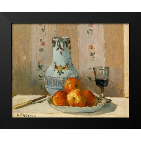 Still Life with Apples and Pitcher Black Modern Wood Framed Art Print by Pissarro, Camille