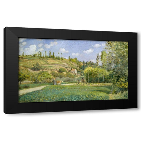 A Cowherd at Valhermeil, Auvers-sur-Oise Black Modern Wood Framed Art Print with Double Matting by Pissarro, Camille